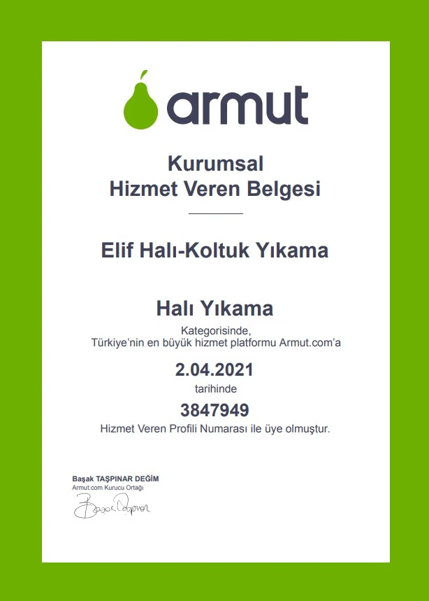 Armut Kurumsal Hizmet Veren Belgesi - Halı Yıkama